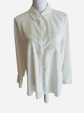 Chico's White Cotton Long Sleeve Shirt Top Size 16 Chicos 2